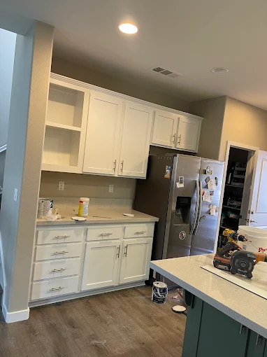 Freshly painted cabinets and interior finish